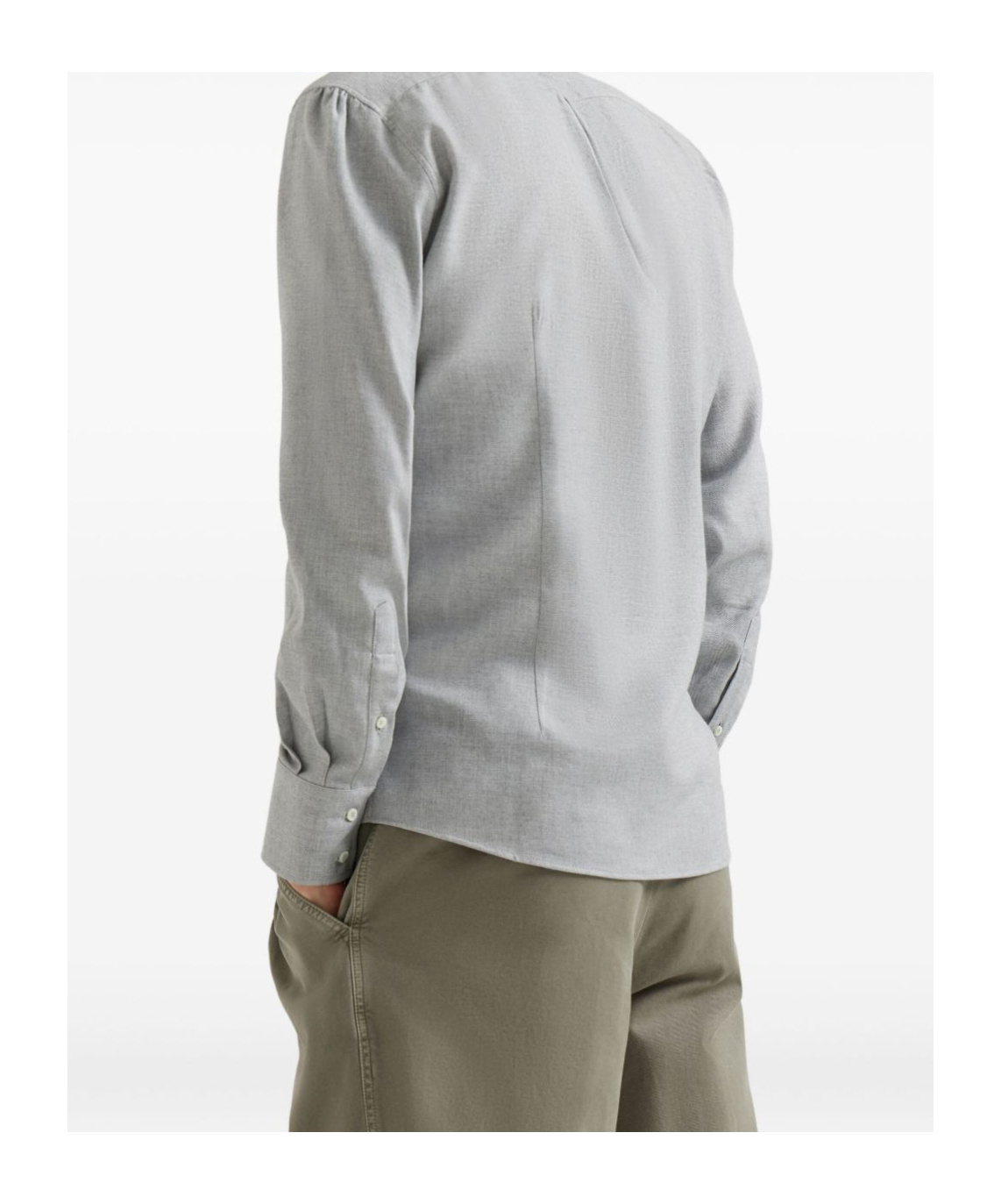 Brunello Cucinelli Cotton-blend Chevron Flannel Shirt In Gray
