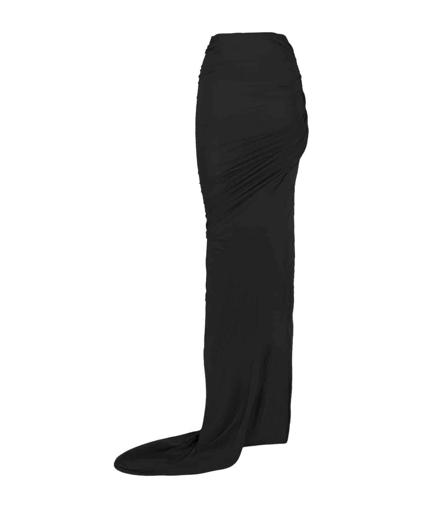 Rick Owens Slit Detail Ruched Maxi Skirt In Black