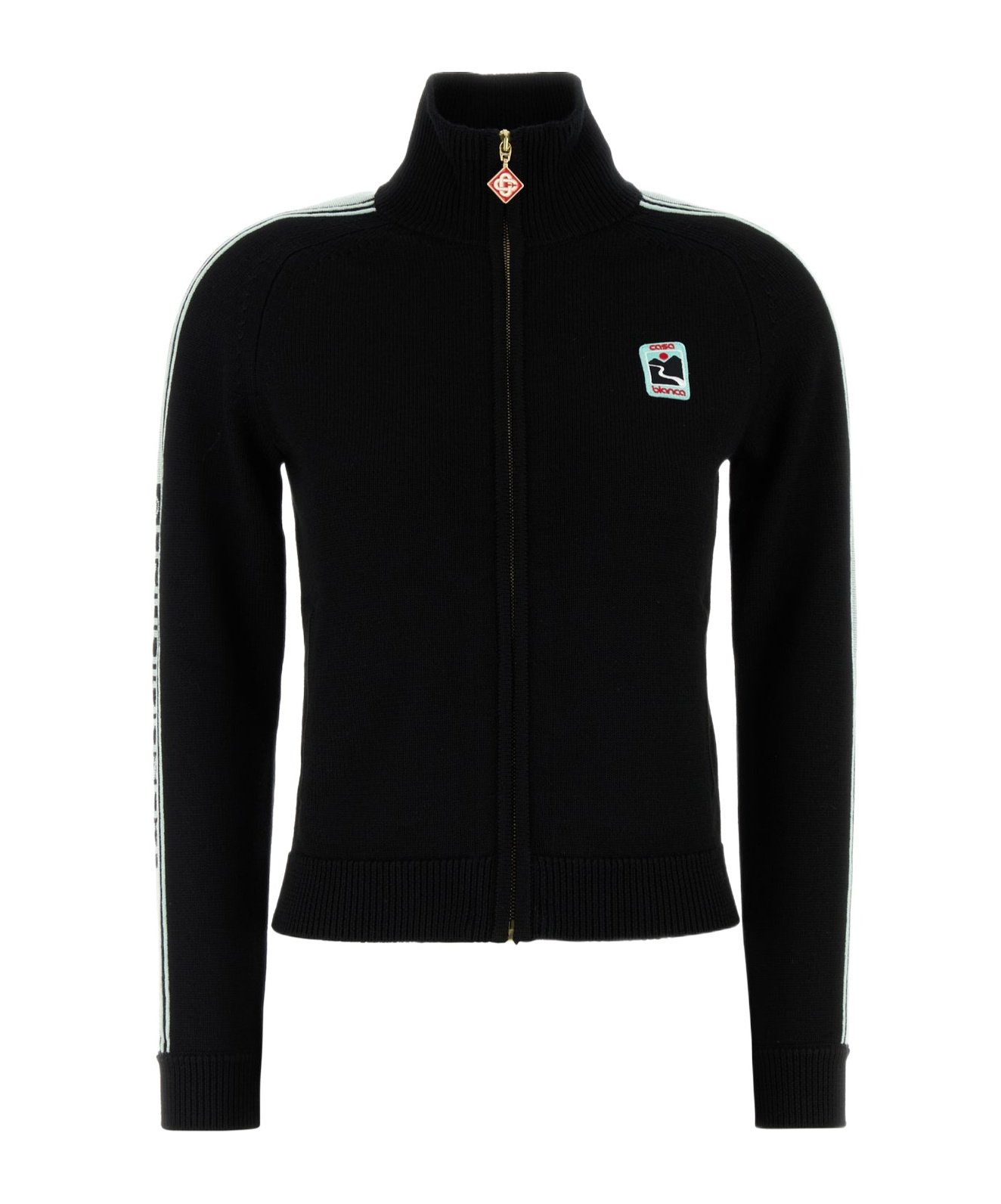 Casablanca Wool Cardigan With High Collar And Stripes In Black
