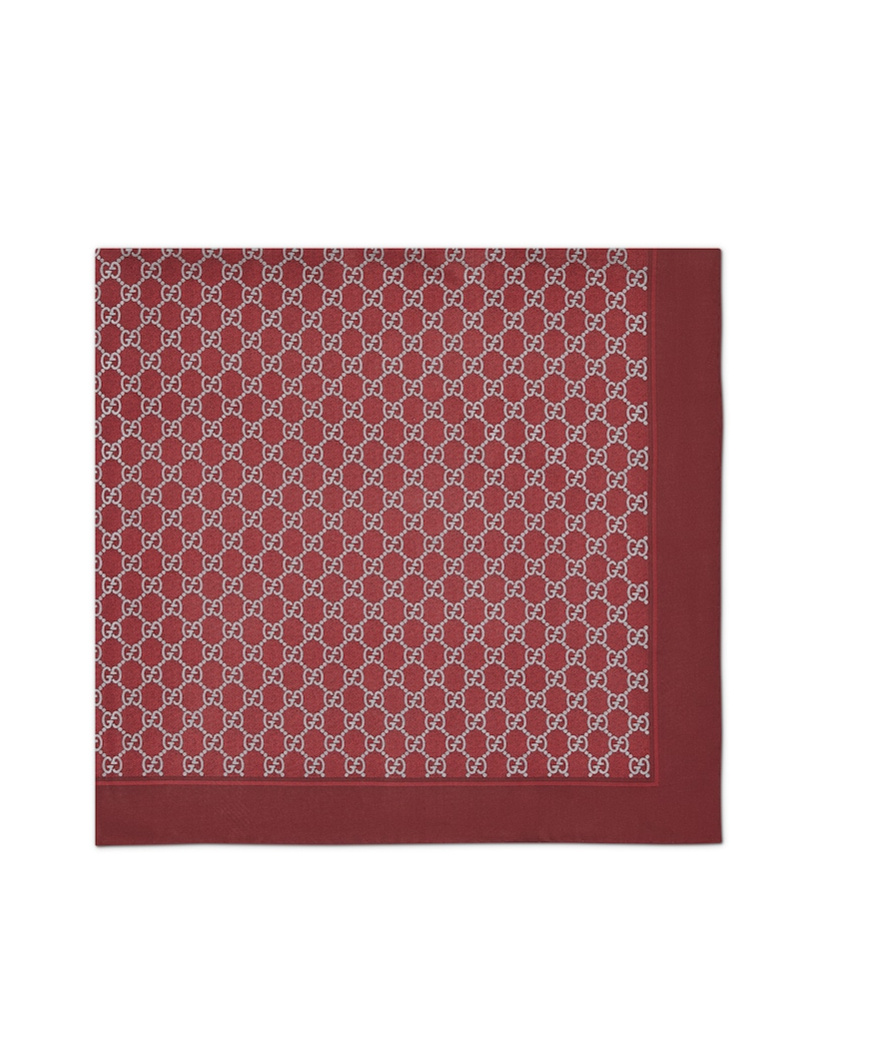 Gucci Laminated Printed Silk Twill Carré In Burgundy
