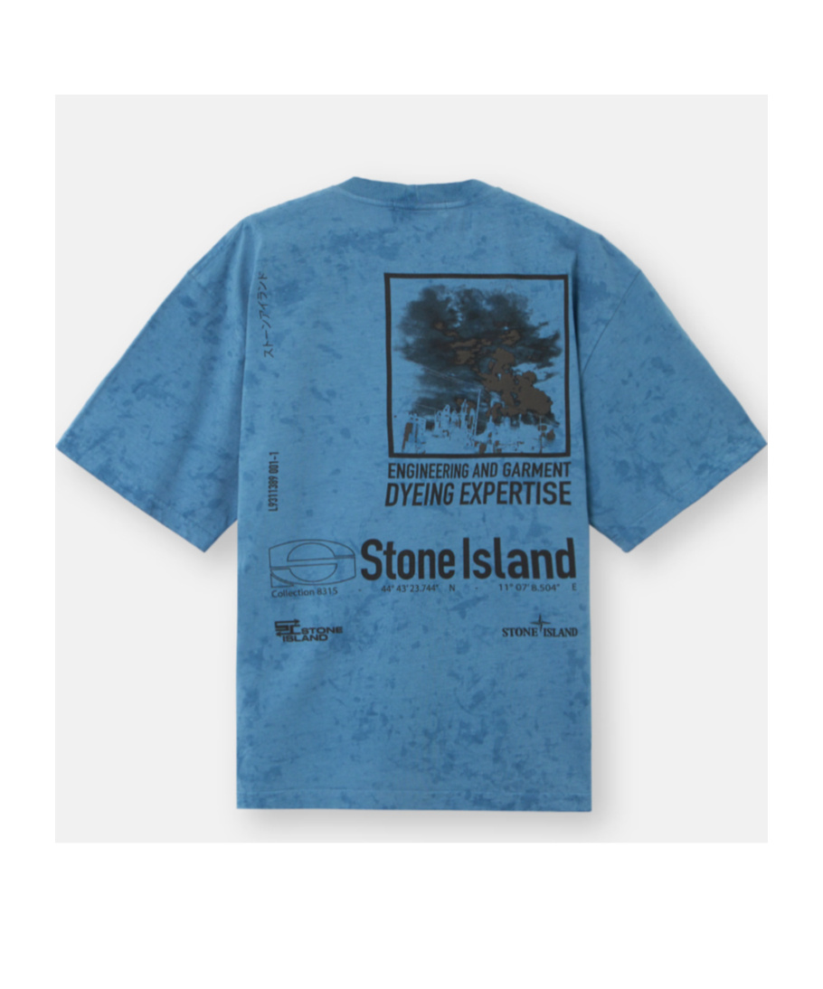 Stone Island Relaxed-fit Printed T-shirt With Textured Fabric In Blue
