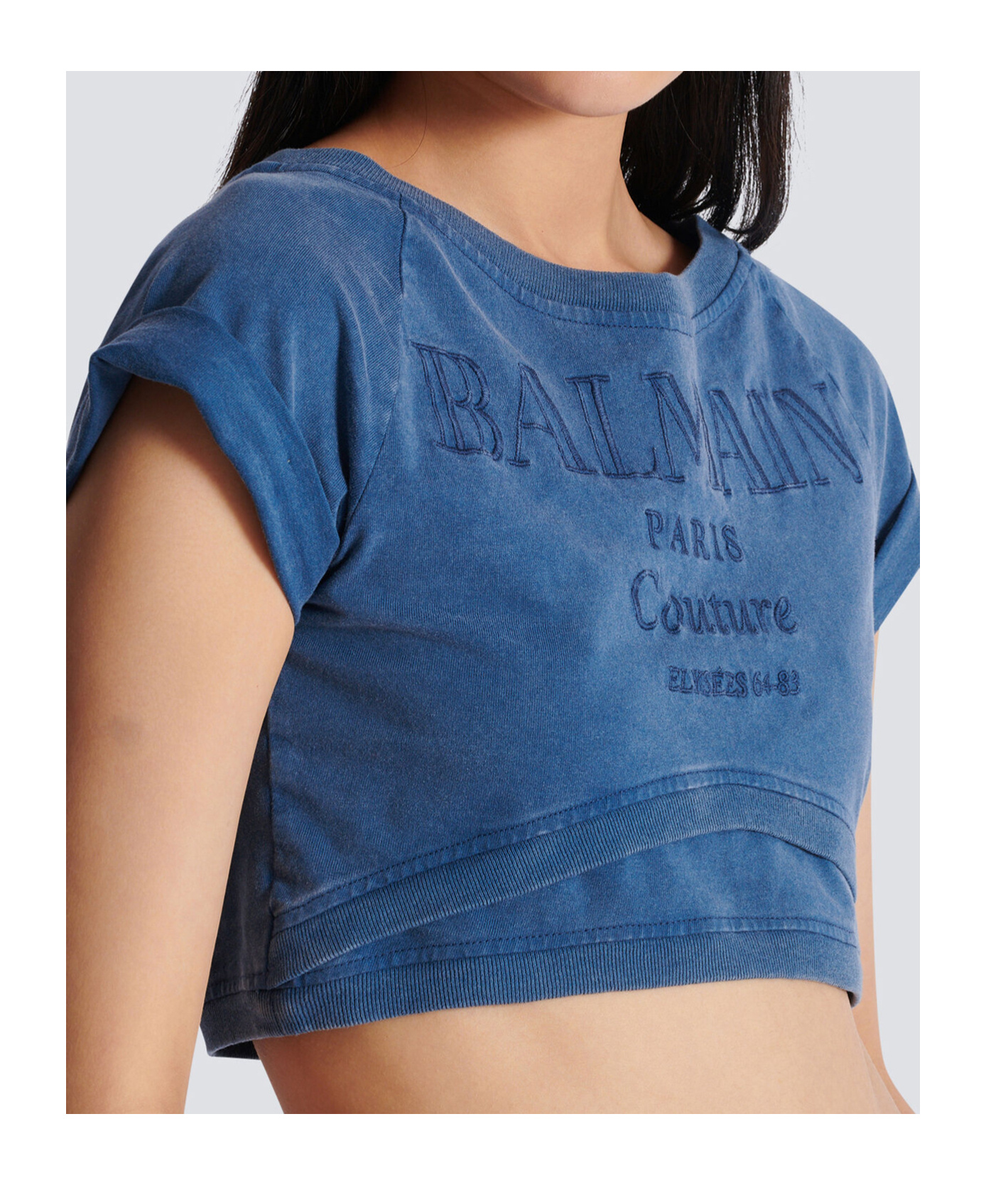 Balmain Embroidered Double Collar T-shirt In Blue
