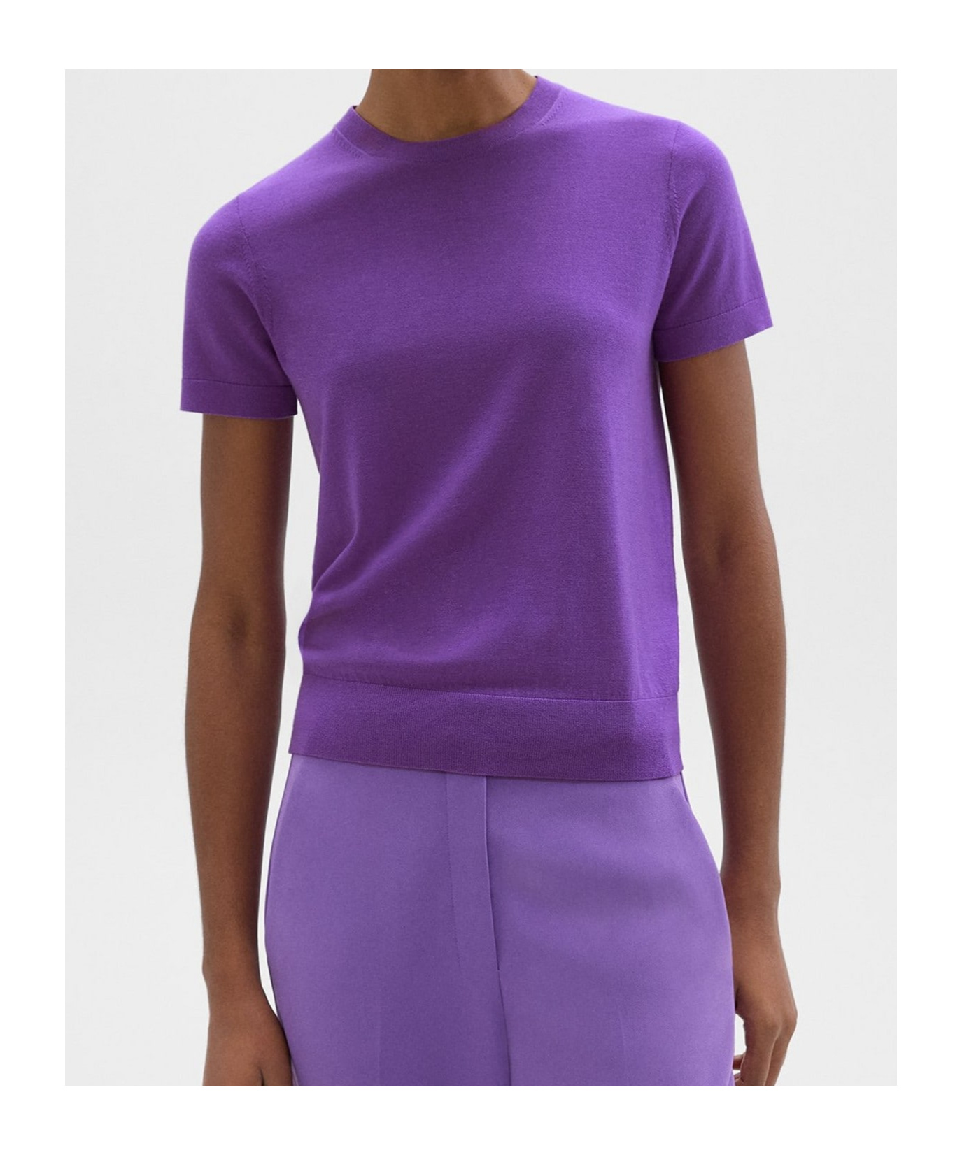 Theory Short-sleeve Sweater In Regal Wool In Purple