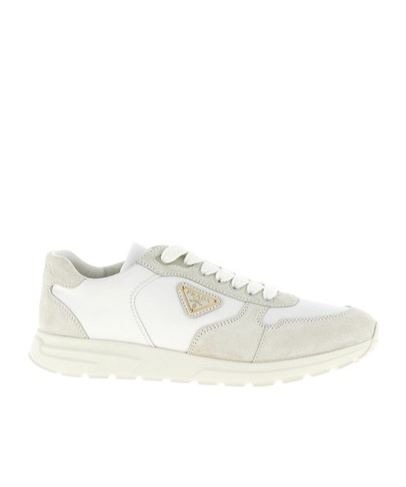 Prada Round Toe Low-top Sneakers In White