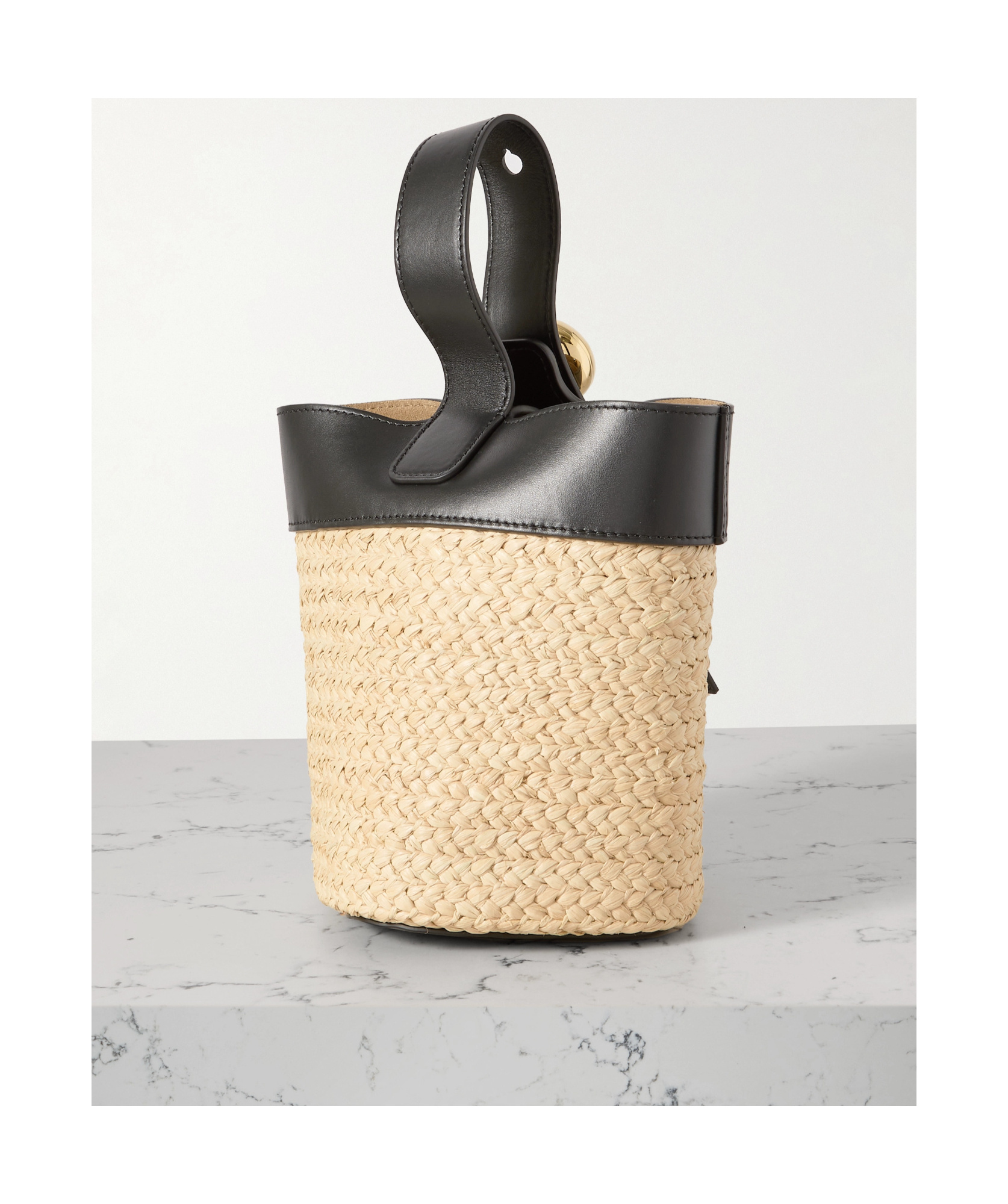 Loewe Pebble Mini Leather-trimmed Raffia Tote In Nude