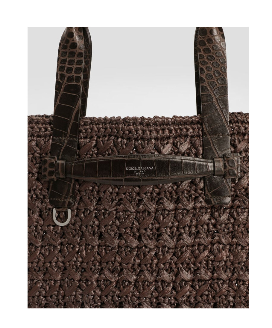 Dolce & Gabbana Crochet Tote Bag Woven Texture In Black