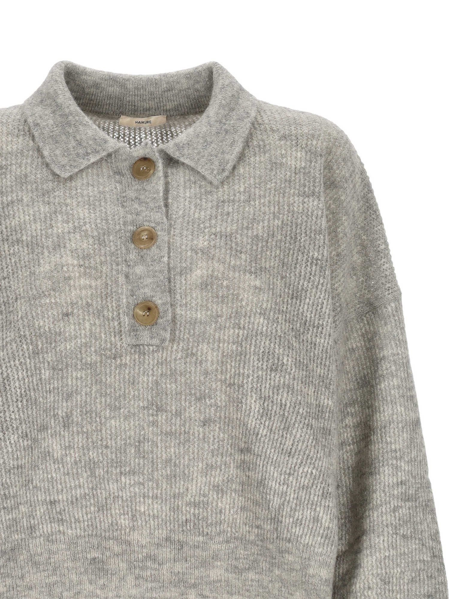Haikure Button Long Sleeve Sweater In Gray