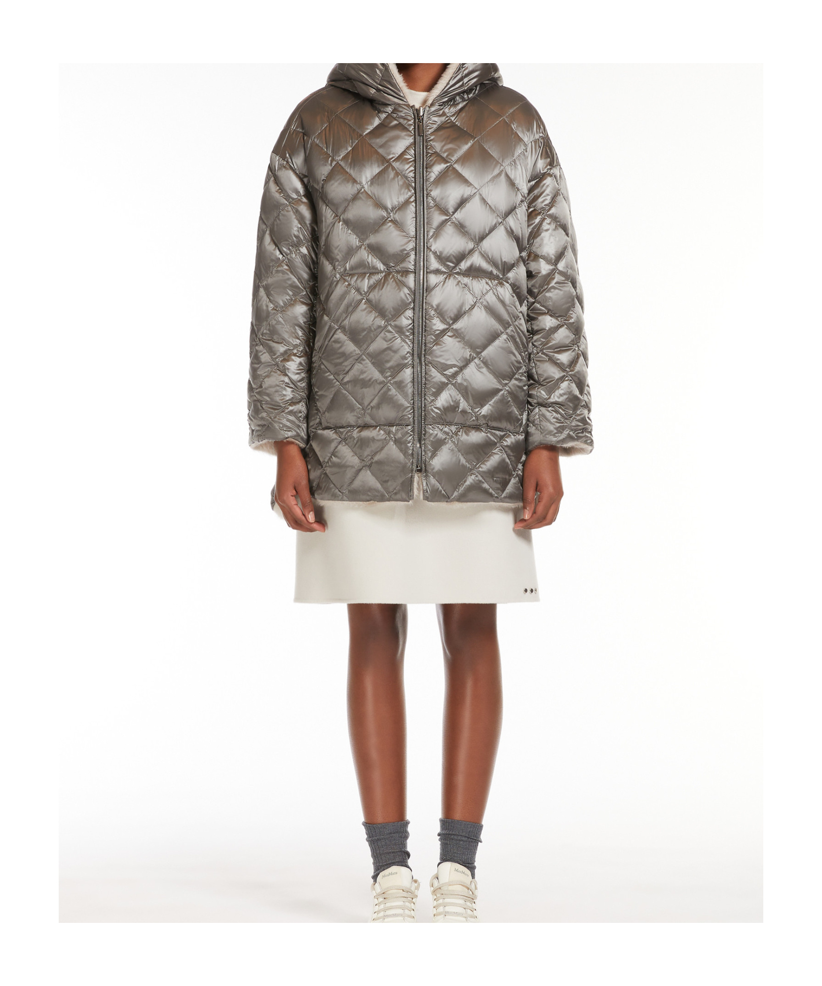 Max Mara Alpaca Wool And Wool Double-sided Down Jacket In Gray