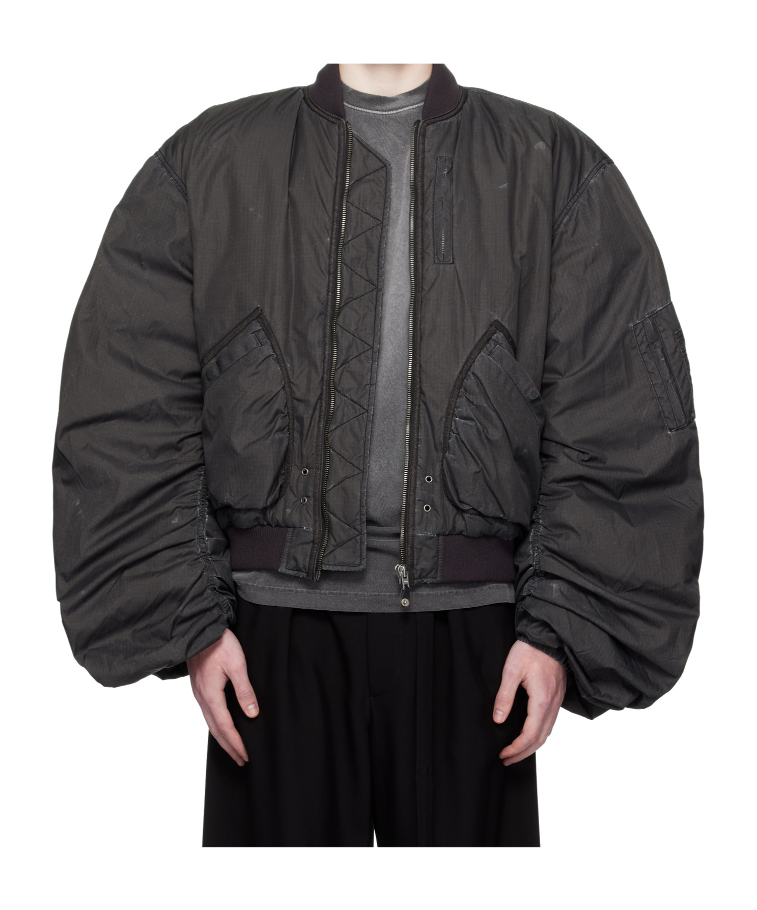 We11 Done Black Washed Nylon Bomber Jacket In Gray