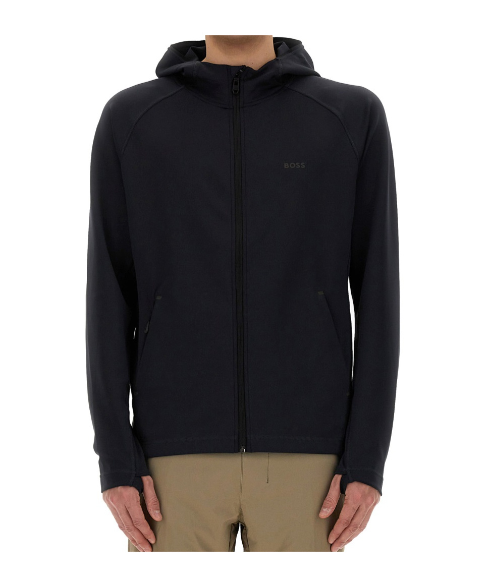 Hugo Boss Active Stretch Zip-up Hoodie In Black