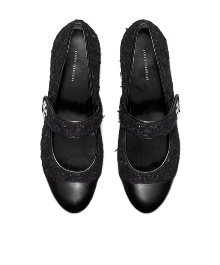 Tory Burch Tweed Cap-toe Ballet Flats In Black
