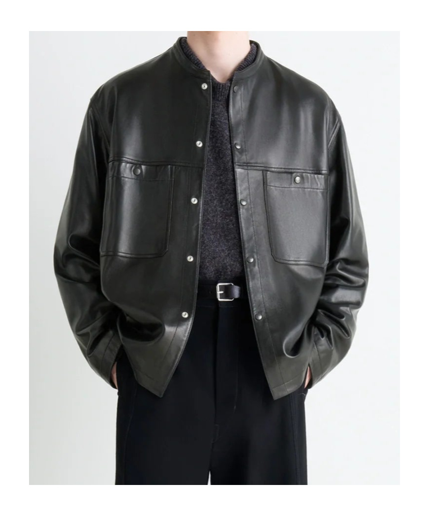 Lemaire Snap-closure Patch-pocket Leather Overshirt In Black