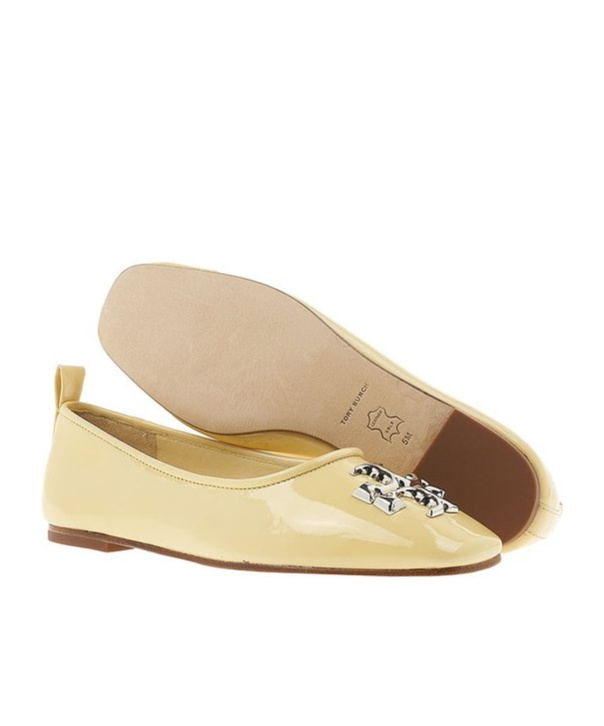 Tory Burch Eleanor Logo-plaque Ballerina In Nude