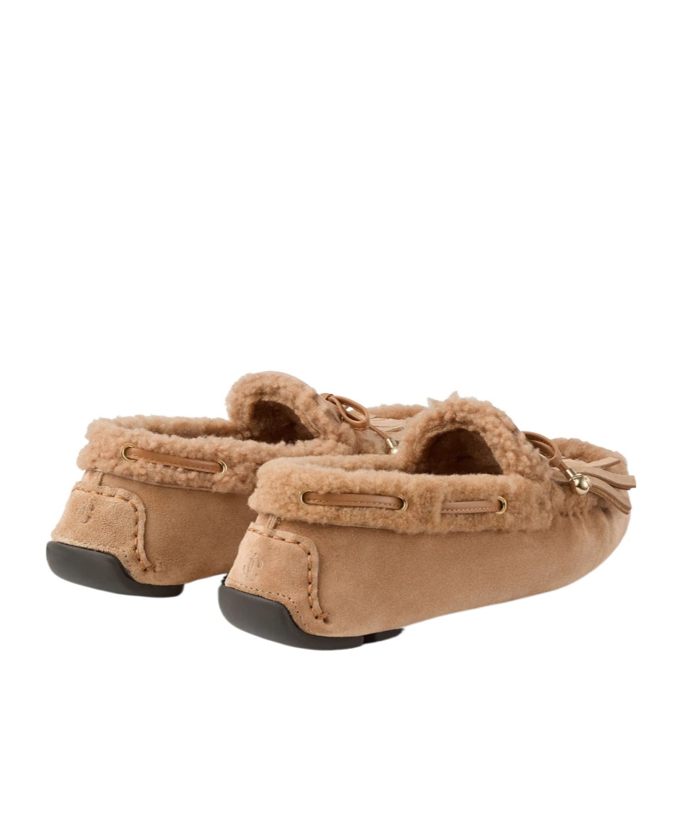 Jimmy Choo Toffee Velvet Suede Loafers With Shearling In Brown