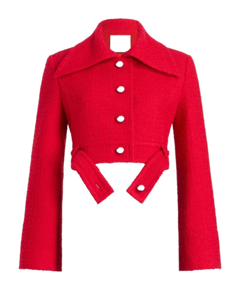 Patou Tweed Button-down Casual Jacket In Red