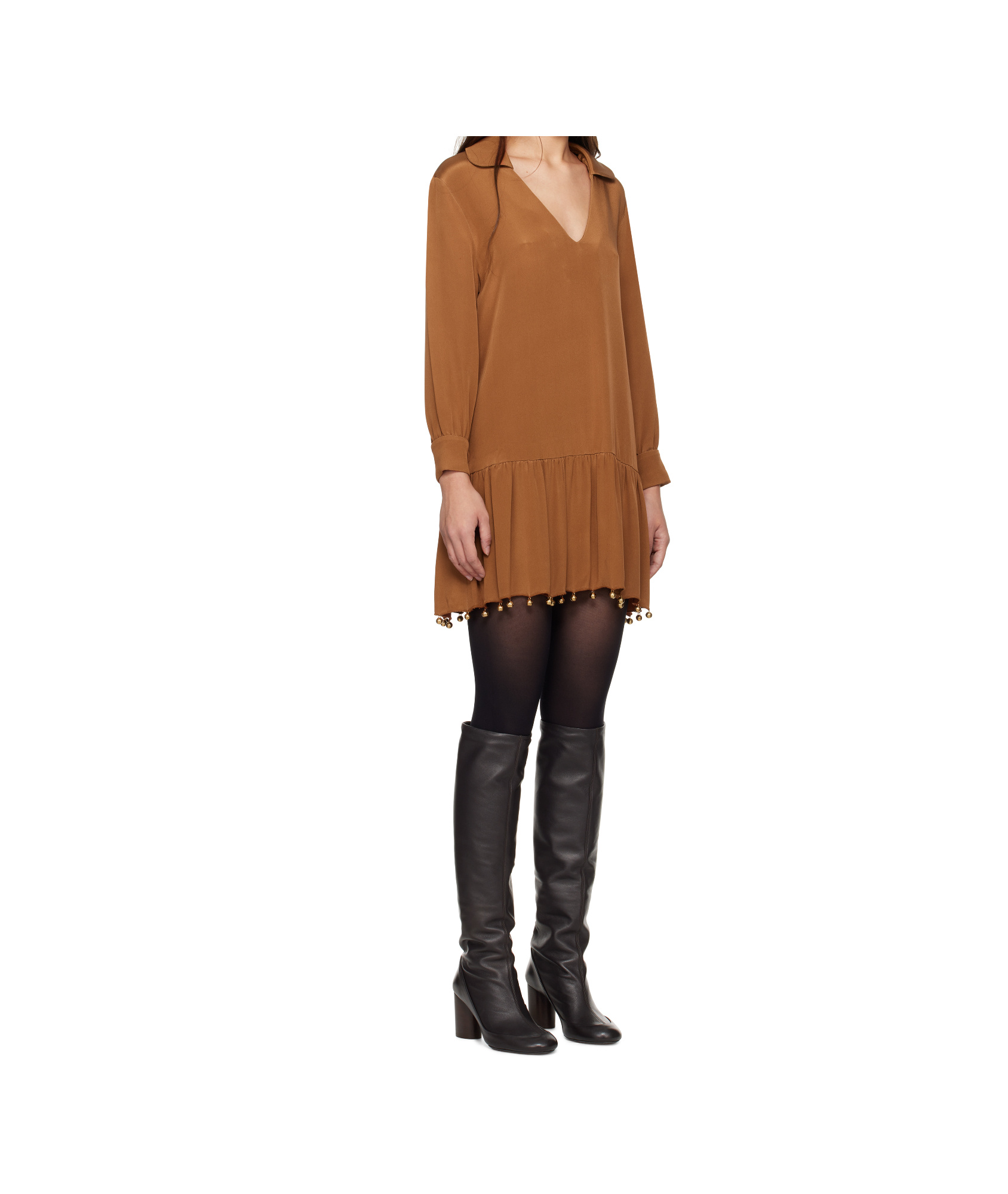 Shop Bode Long Sleeve Dress In Brown