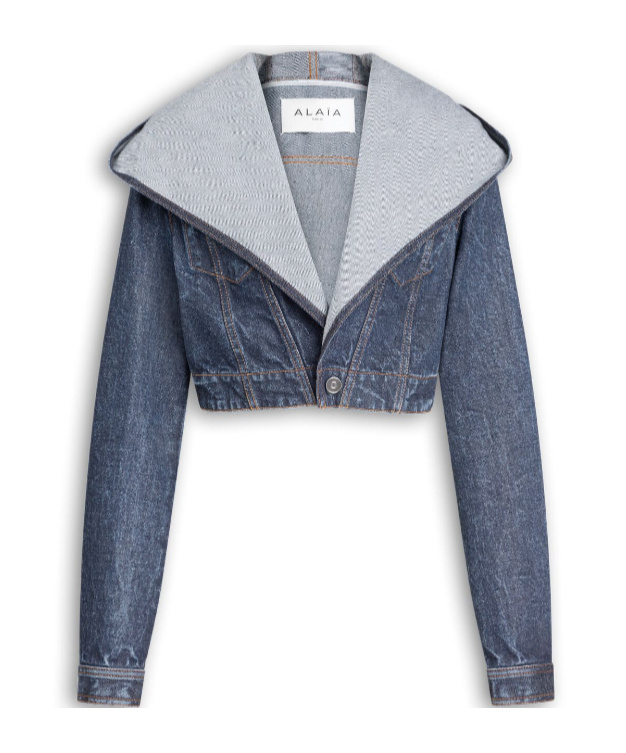 Alaïa Cropped Hooded Denim Jacket In Blue