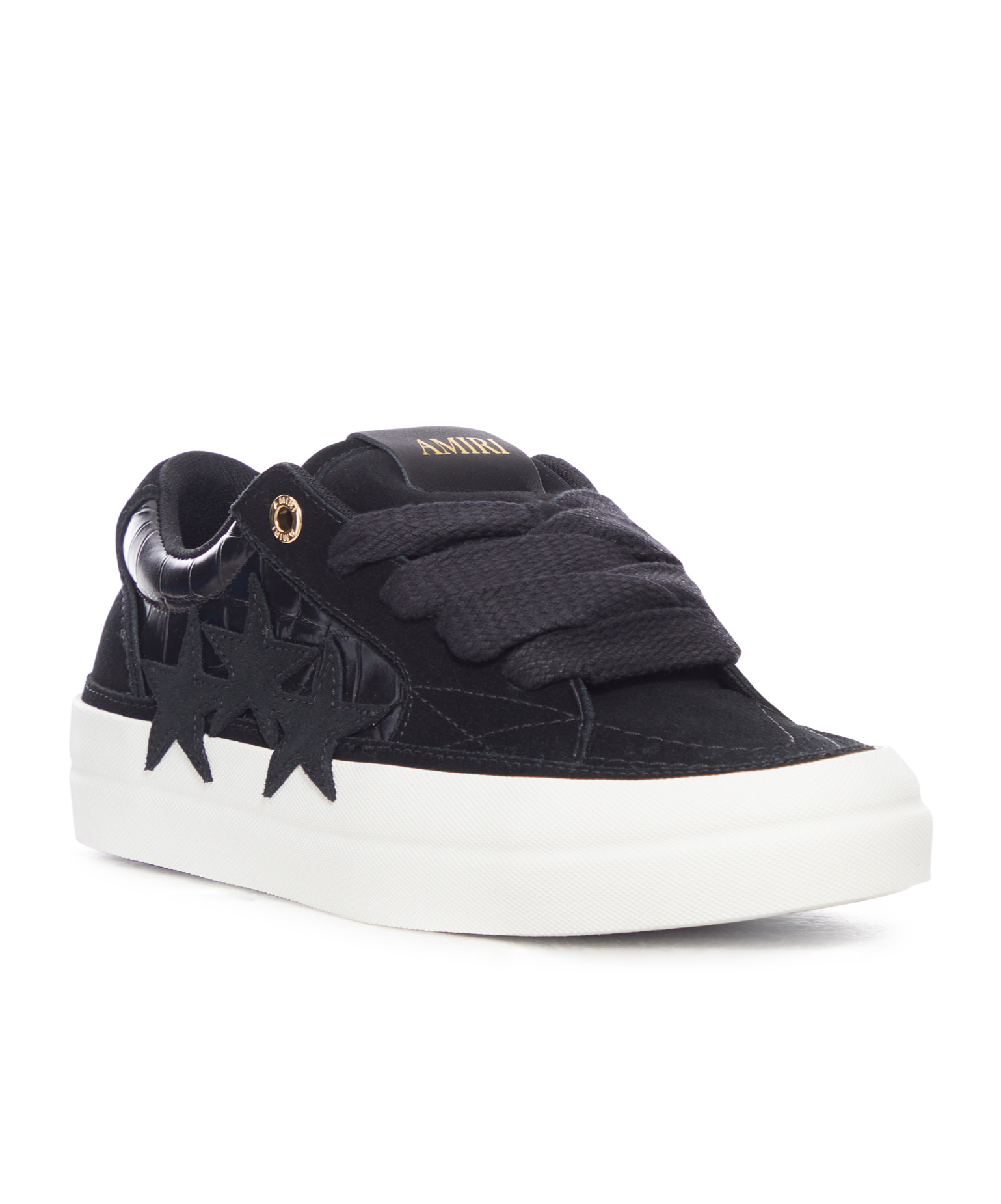 Amiri Sunset Skate Crocodile-effect Suede Sneakers In Black