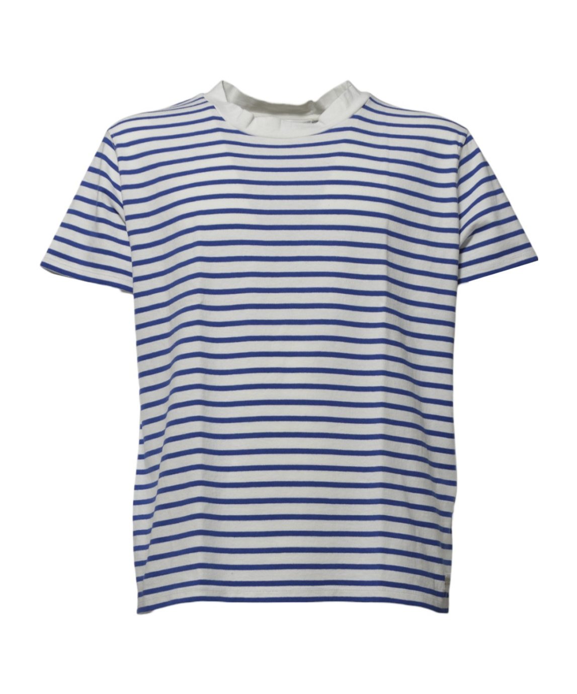 Our Legacy Bliss White Cotton T-shirt With Blue Stripes In Gray