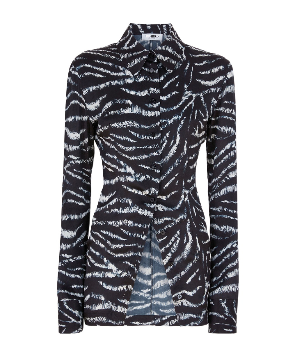 Attico Zebra-print Satin Shirt In Black