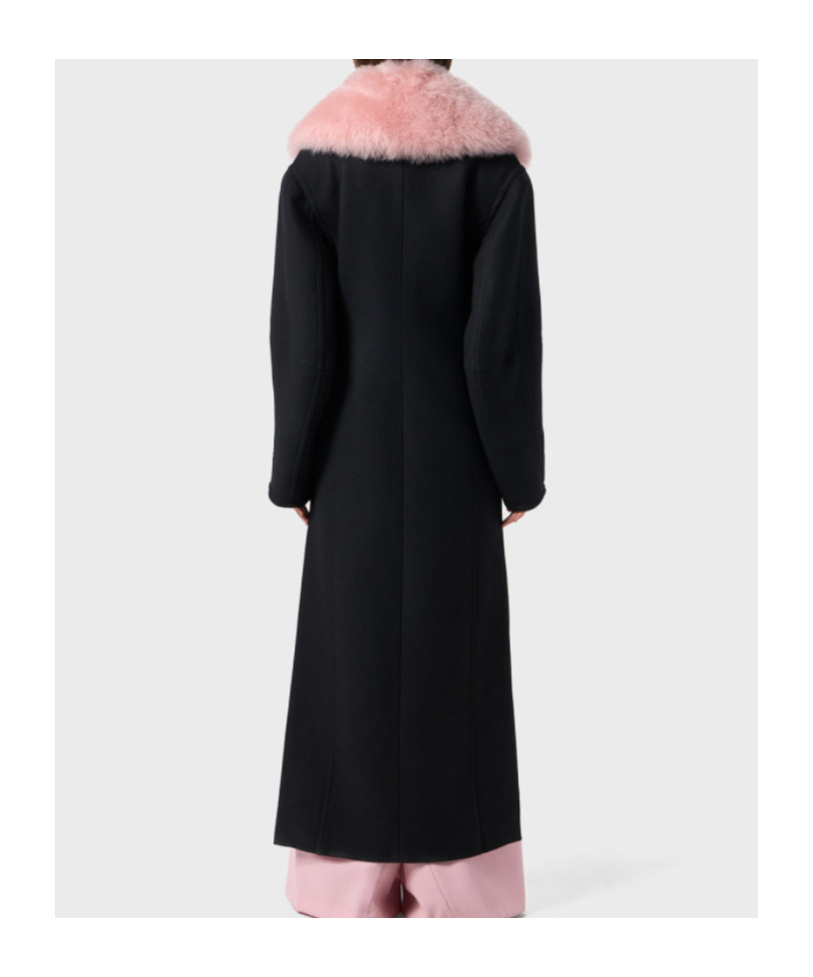 Blumarine Long Coat With Faux Fur Collar In Black