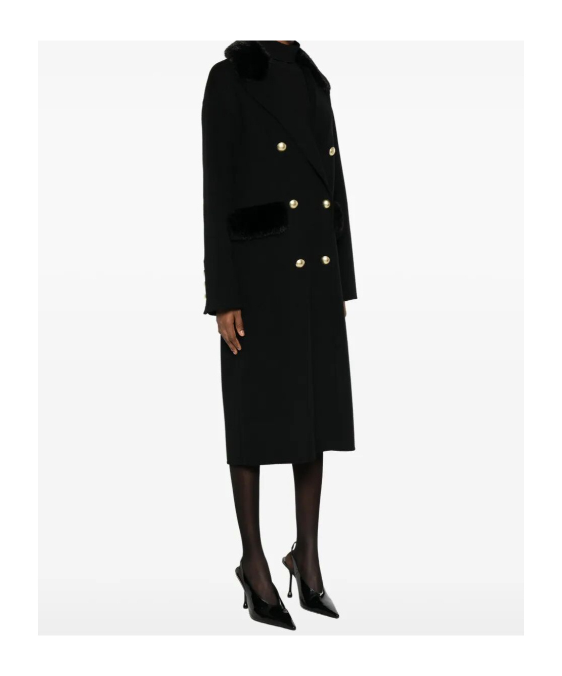 Ermanno Firenze Wool Blend Double-breasted Coat In Black