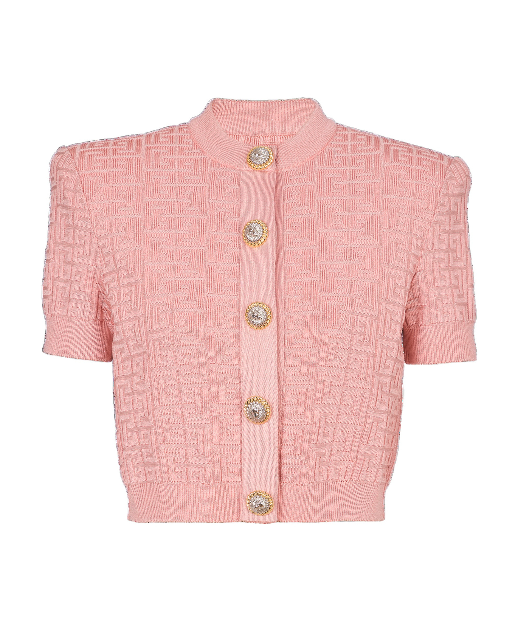 Balmain Pb-intarsia Short-sleeve Cardigan In Pink
