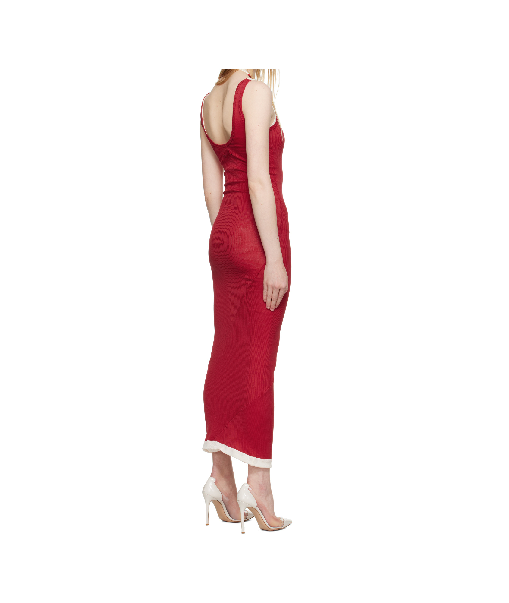 Jean Paul Gaultier Cotton Ribbed Double Layer Dress In Red