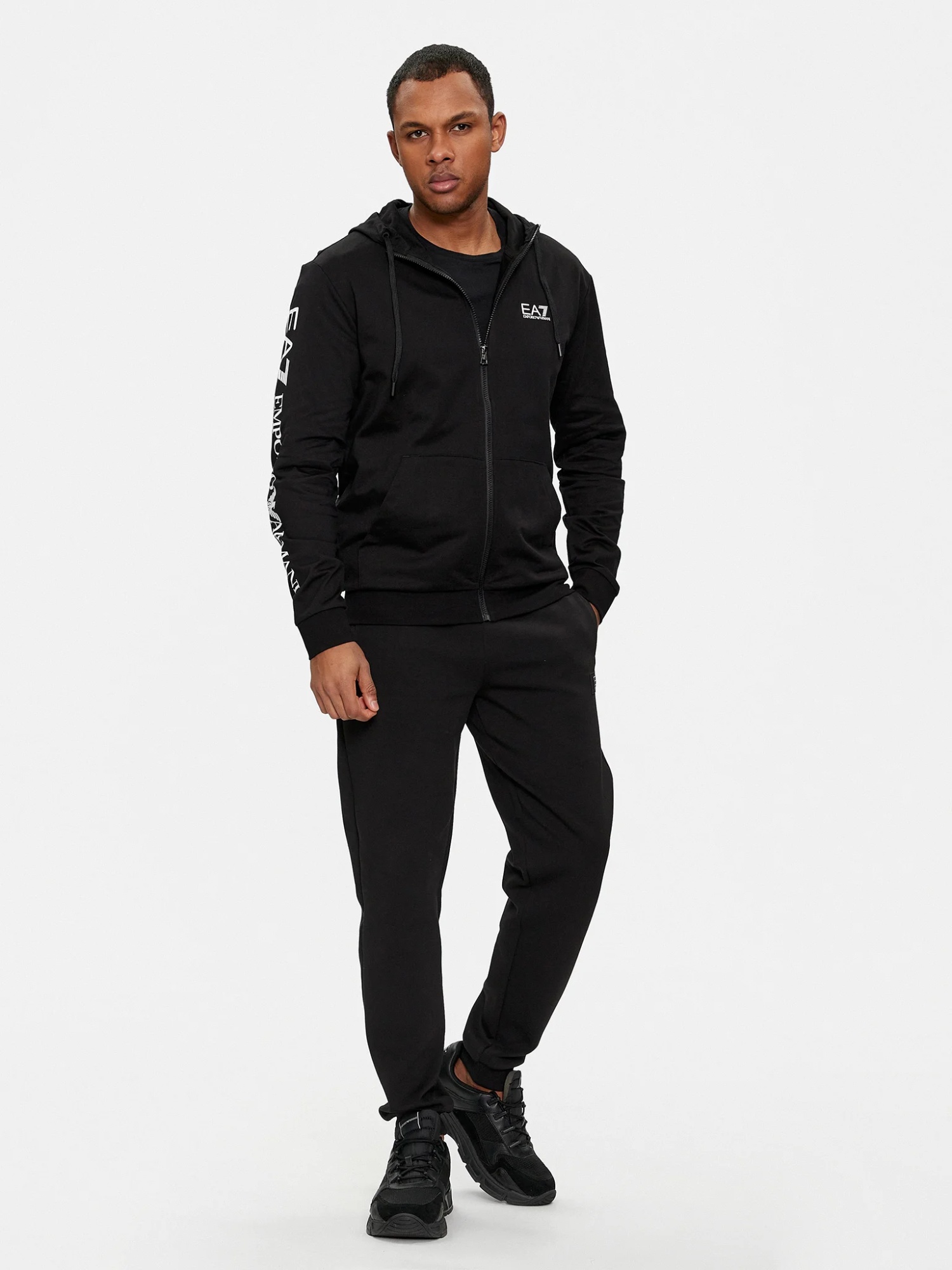 Ea7 Logo-print Zip-up Hoodie In Black