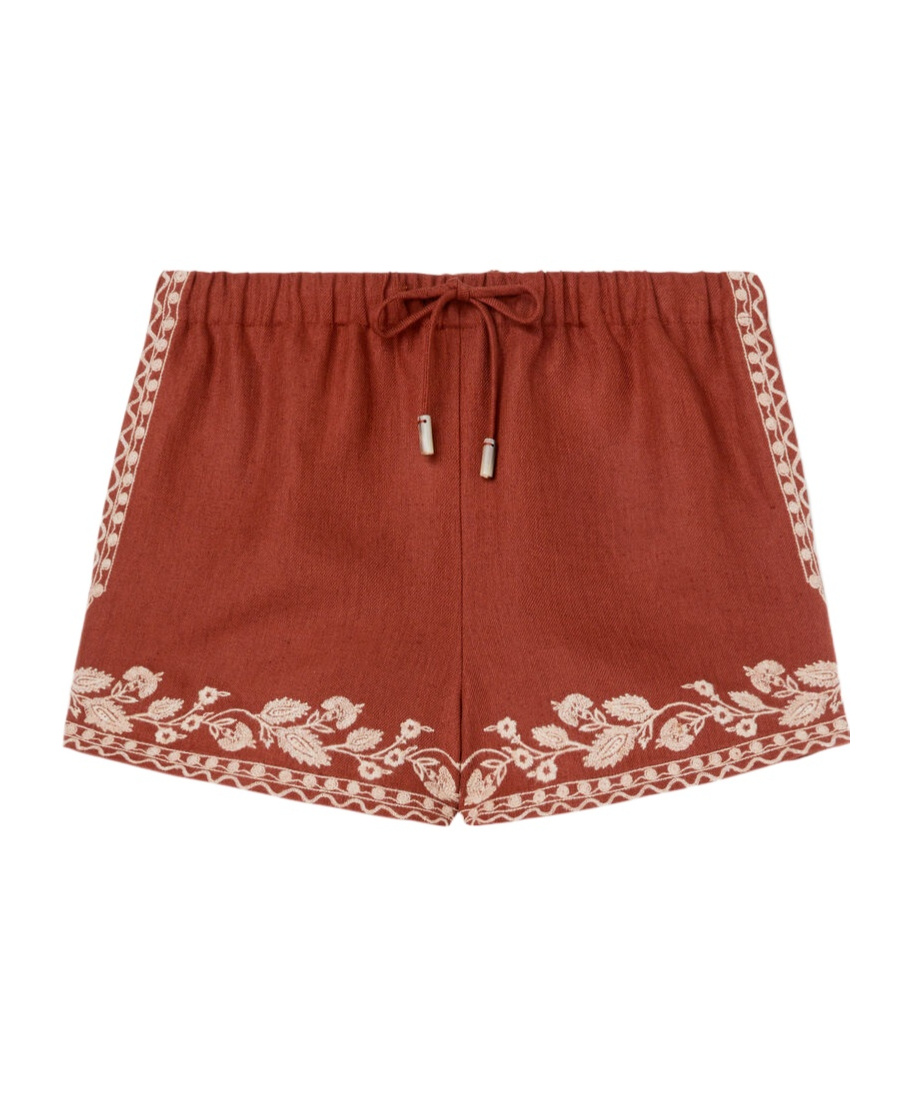 Loro Piana Ernst Embroidered Drawstring Flax Shorts In Brown Sugar Brown Red