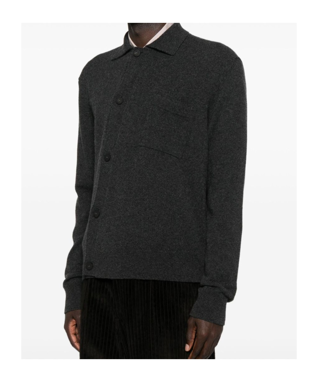 Jacquemus Crewneck Sweater With Collared Design And Pocket In Black