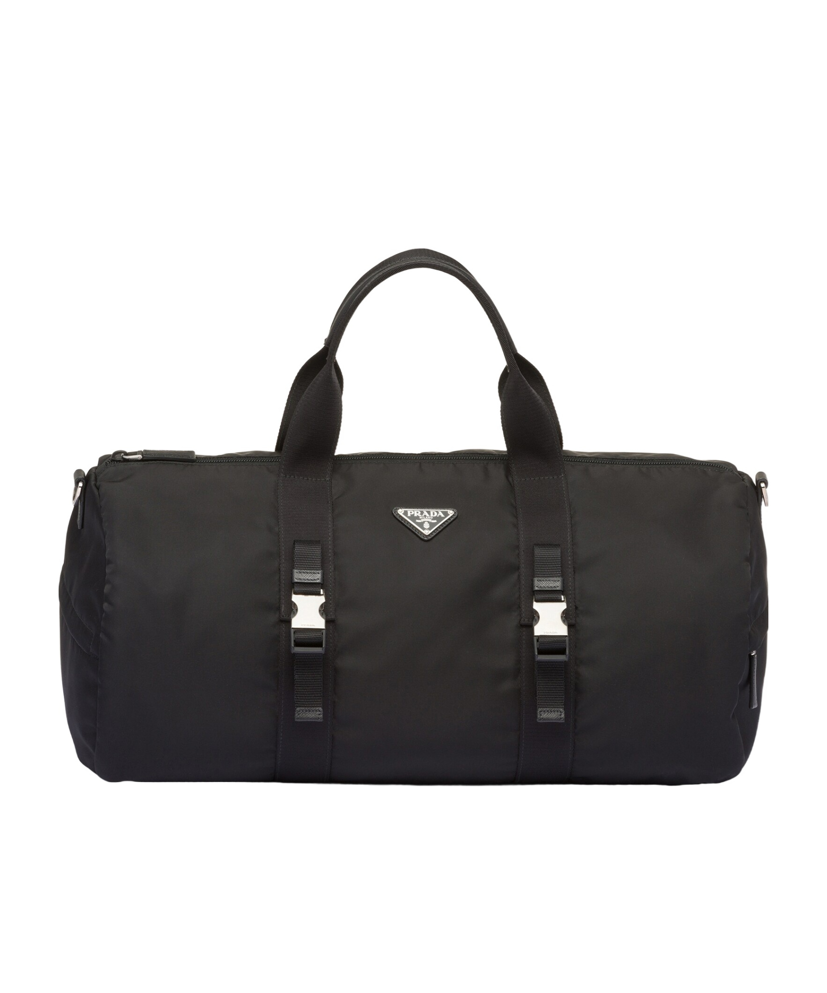 Prada Duffle Bag In Technical Nylon With Triangular Logo In Black