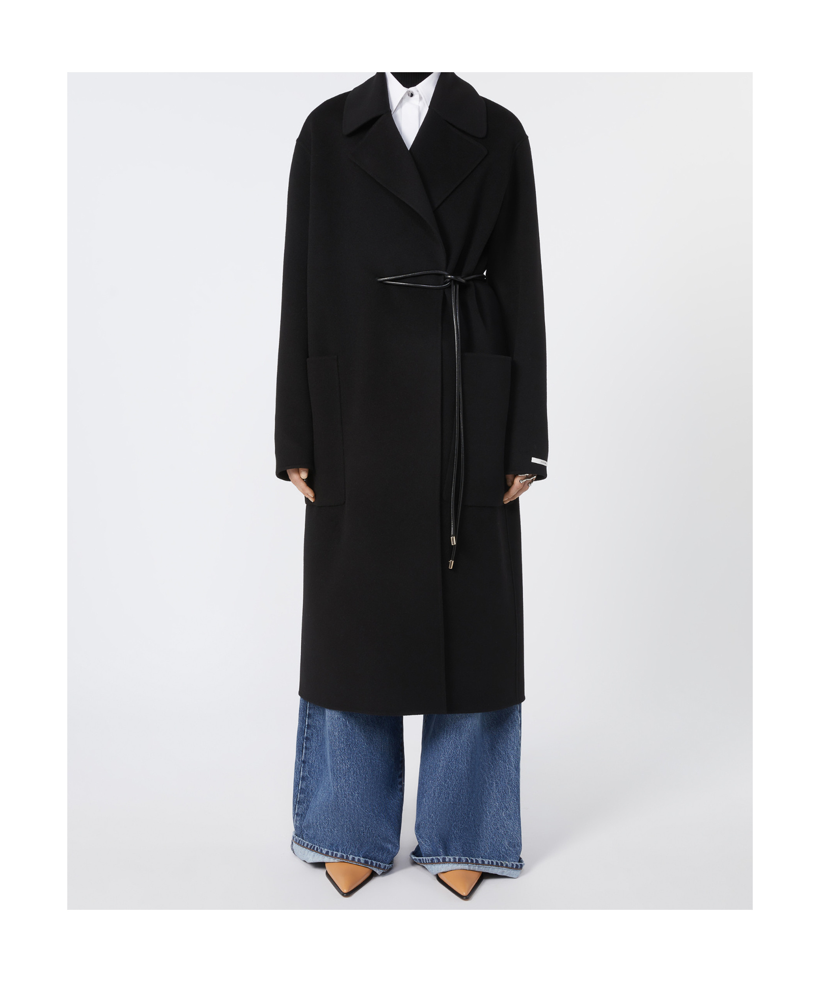 Sportmax Cappotto Zannata Oversize In Double Di Lana In Black