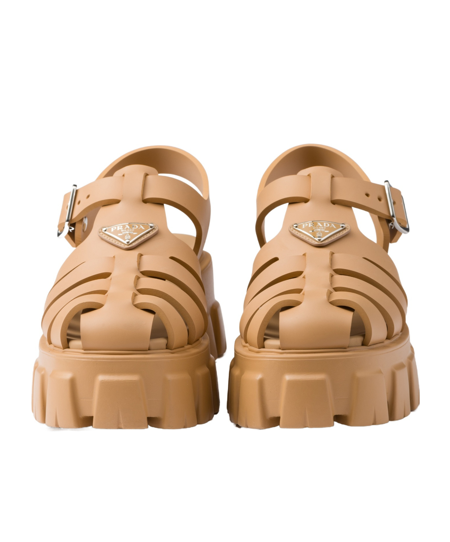 Prada Chunky Platform Sandals With Interwoven Straps In Brown