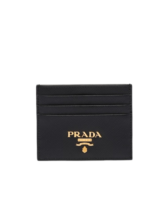 Prada Textured Black Cardholder With Subtle Logo In Black