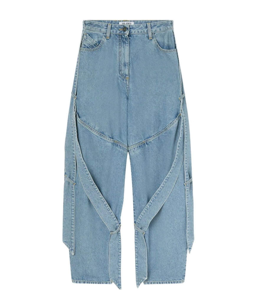 Attico Wide Light Blue Jeans With Ribbons