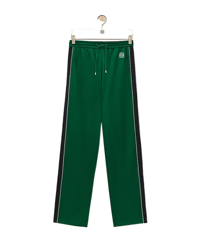 Loewe Dark Green Cotton Pants With Elasticated Waistband In Green