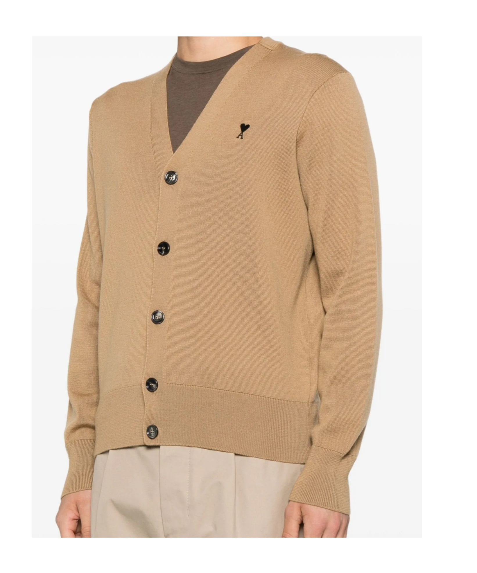 Ami Alexandre Mattiussi Embroidered Button-fastening Cardigan In Brown