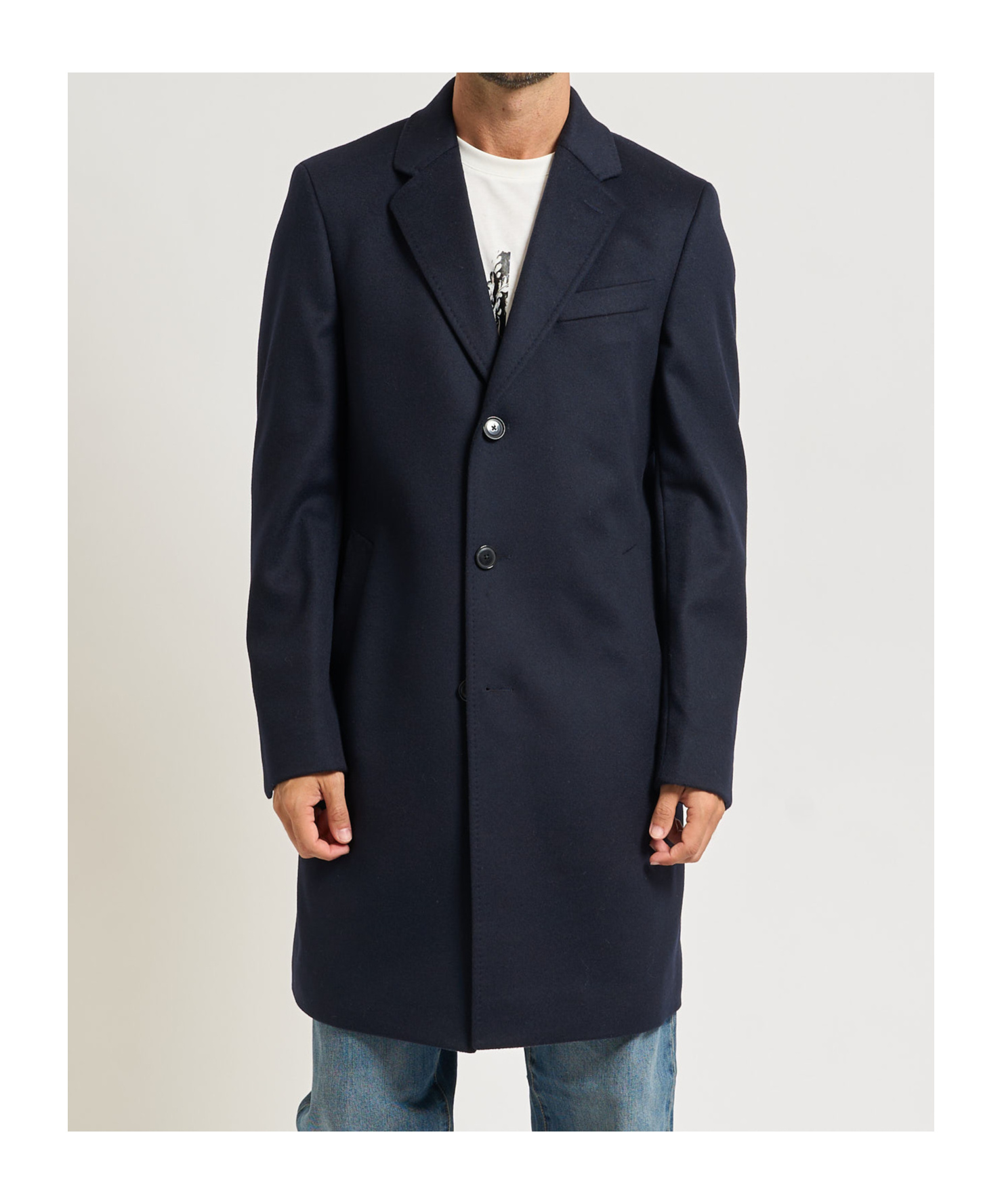 Hugo Boss Lapel Long-sleeved Coat In Black