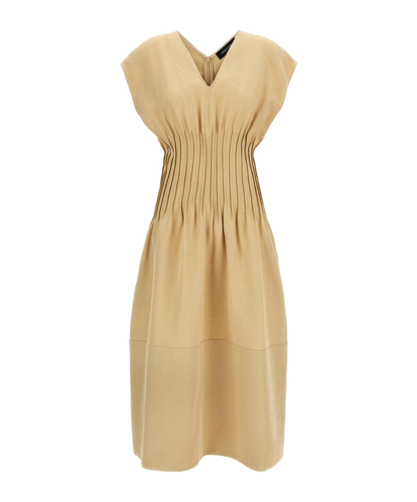 Fabiana Filippi Linen Dress With Gathered Waistline And V-neckline