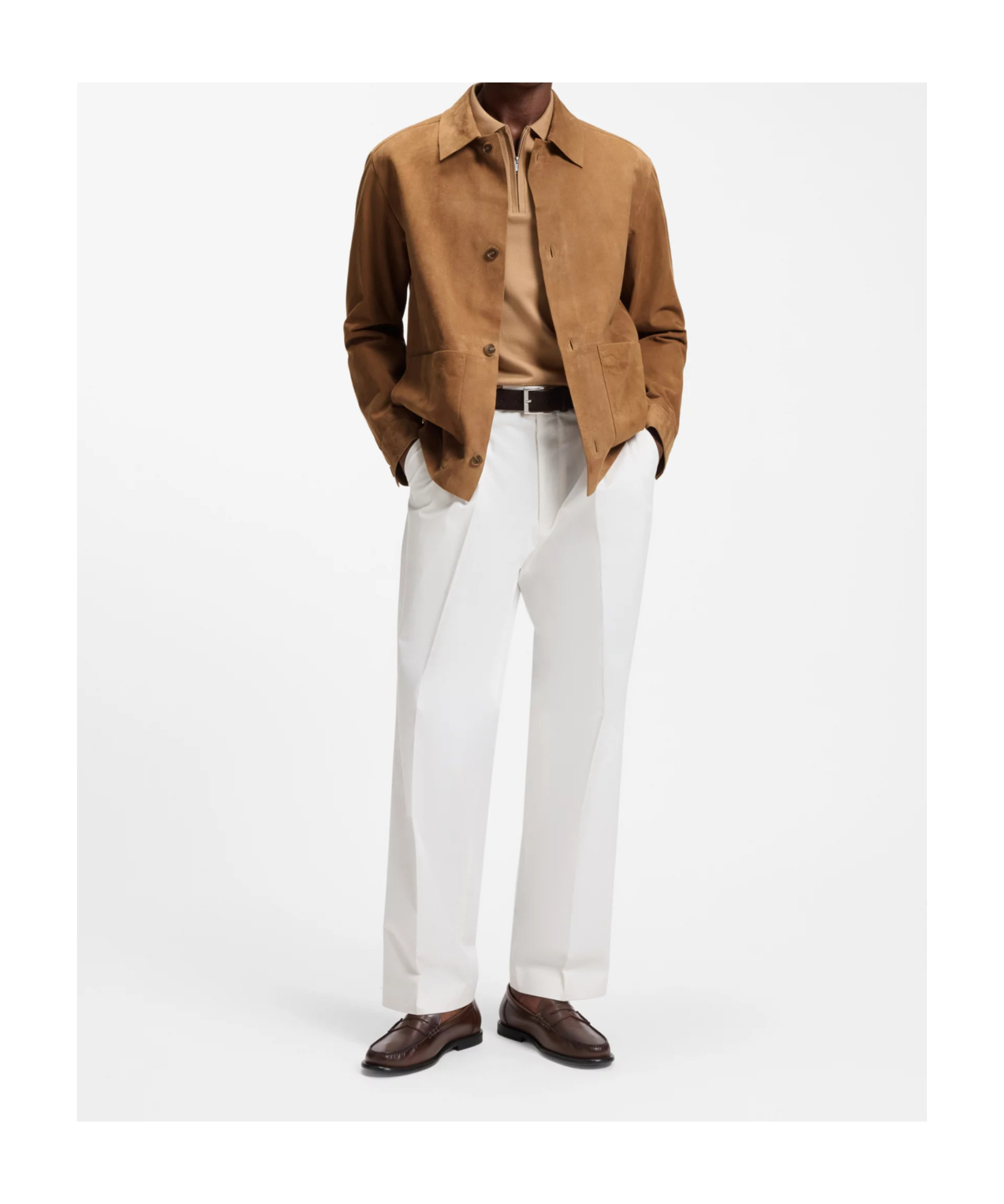 Hugo Boss Tan Button-up Suede Checkered Lining Leather Jacket In Brown