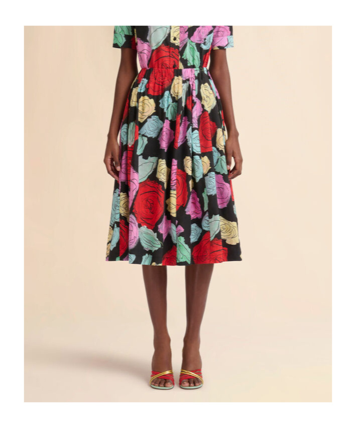 Marni Multicolor Midi Skirt With Elastic Waist And All-over Floral Motif In Cotton Woman