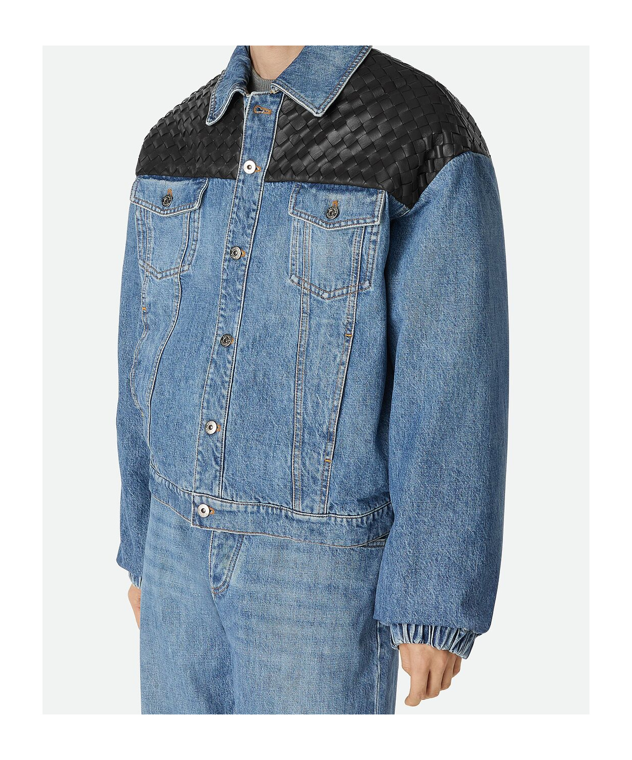 Bottega Veneta Mens Mid Blue Vintage Woven-panels Denim Jacket In Blue