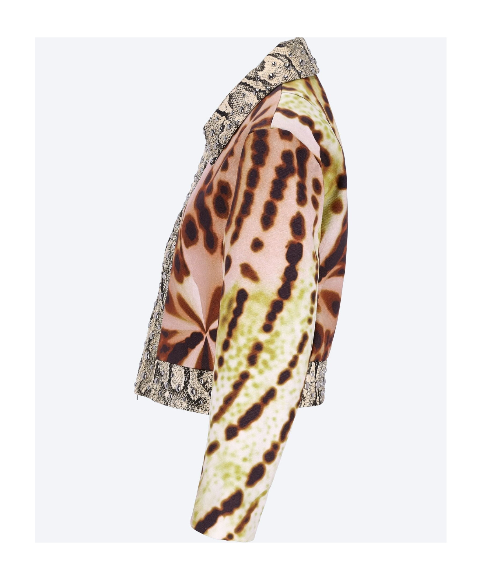Dries Van Noten Vurano Studded Multi-print Zip Jacket In Nude