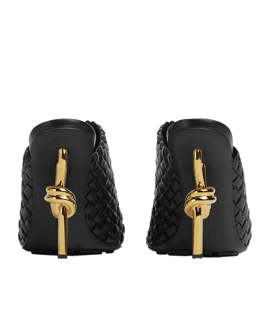 Bottega Veneta 90mm Mini Weave Nappa Leather Knot Mule Sandals In Black