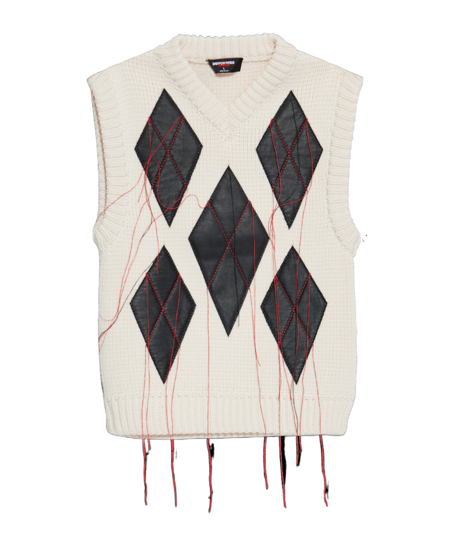 Dsquared2 X Magliano Leather Argyle Knit Vest In Neutral