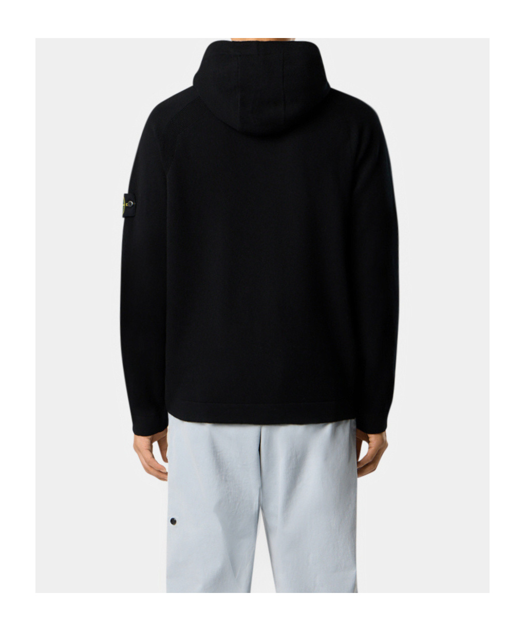 Stone Island Hooded Jumper With Raglan Sleeves And Ribbed Trims In Black