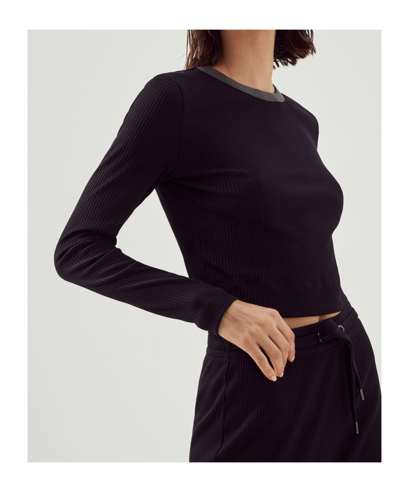 Brunello Cucinelli Bead-detail Long-sleeve T-shirt In Black