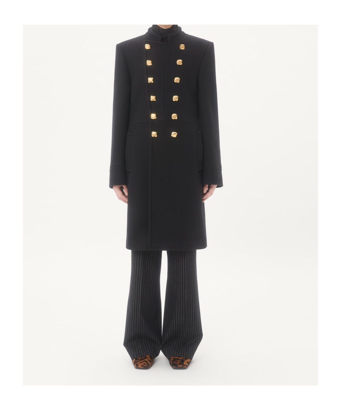 Valentino Double-breasted Coat In Double Wool In Black