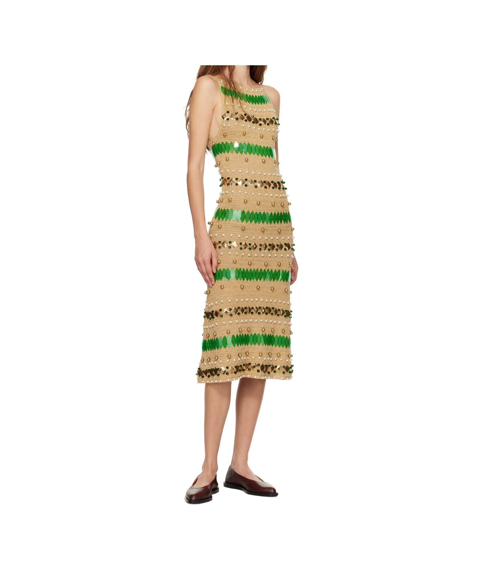 Bode Off-shoulder Dress In Nude